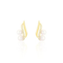 Boucles D'oreilles Puces Loeva Or Jaune Perle De Culture Et Oxyde