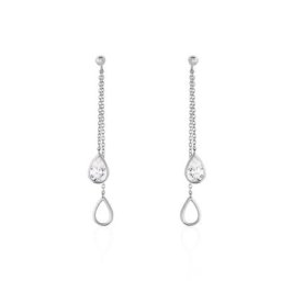 Boucles D'oreilles Pendantes Emerika Or Blanc Oxyde De Zirconium
