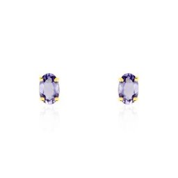Boucles D'oreilles Puces Elea Serti Griffe Or Jaune Amethyste
