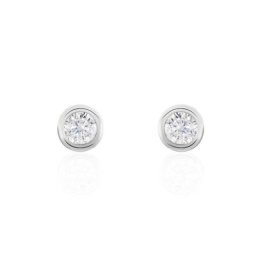 Boucles D'oreilles Puces Daria Serti Clos Or Blanc Oxyde De Zirconium