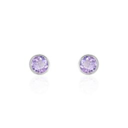 Boucles D'oreilles Puces Edy Serti Clos Or Blanc Amethyste