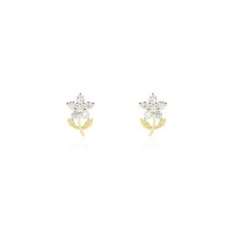 Boucles D'oreilles Puces Eleanor Fleur Or Jaune Oxyde De Zirconium
