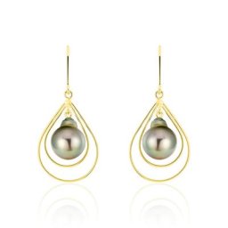 Boucles D'oreilles Pendantes Martyna Or Jaune Perle De Tahiti