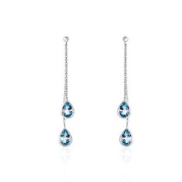 Boucles D'oreilles Pendantes Djime Or Blanc Topaze