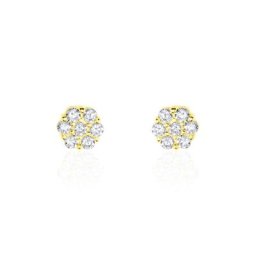 Boucles D'oreilles Puces Eleanor Fleur Or Jaune Oxyde De Zirconium