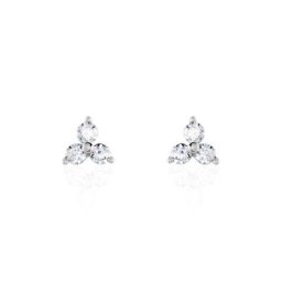 Boucles D'oreilles Puces Eleanor Fleur Or Blanc Oxyde De Zirconium