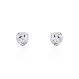 Boucles D'oreilles Puces Coeur Serti Clos Or Blanc Oxyde De Zirconium