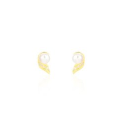 Boucles D'oreilles Puces Antoinette Or Jaune Perle De Culture