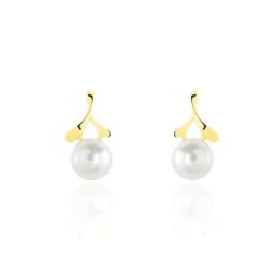 Boucles D'oreilles Pendantes Campanule Or Jaune Perle De Culture