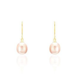 Boucles D'oreilles Pendantes Rose Or Jaune Perle De Culture