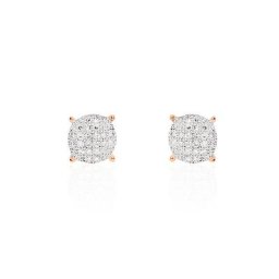 Boucles D'oreilles Puces Princesse Or Rose Diamant
