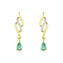 Boucles D'oreilles Pendantes Or Jaune Patrocle Emeraude Et Diamants
