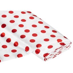Tissu satin ""pois"", blanc/rouge
