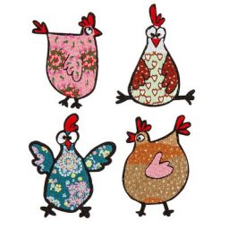 buttinette Écussons ""poules folles"", dim. : 2,8–5,5 cm, 4 pièces