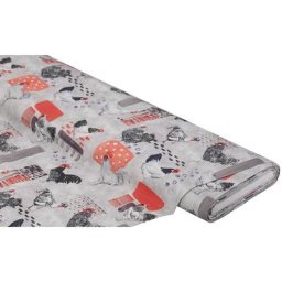 Tissu de décoration ""poule et coq"", gris/multicolore