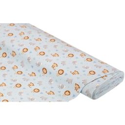 Tissu jersey en coton ""animaux du zoo"", bleu clair/multicolore