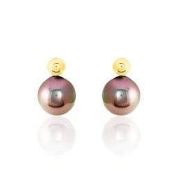 Boucles D'oreilles Puces Baroque Or Jaune Perle De Culture De Tahiti