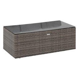 Table basse rectangulaire de jardin Mayari Terre d'ombre 110 x 55 40 cm - Aluminium traité époxy, Résine tressée, Verre