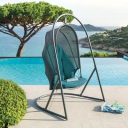 Fauteuil oeuf suspendu Pacha Bleu canard Jardin