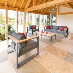 Salon de jardin Emperia Graphite 5 places - Aluminium traité époxy, Polyester, Acacia certifié FSC®
