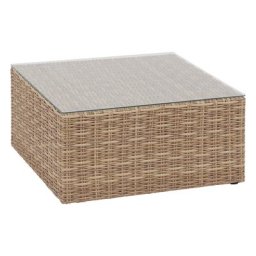 Table basse de jardin carrée Savinia Tahini 80 x 32 cm - Aluminium traité époxy, Résine tressée, Verre