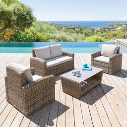 Salon de jardin Polynésia Naturae 4 places - Aluminium traité époxy, Résine tressée, Polyester