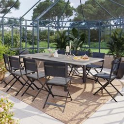 Table de jardin extensible Allure Effet bois muscade Graphite
