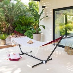 Toile de hamac à franges ethnique Blanc Bordeaux Jardin