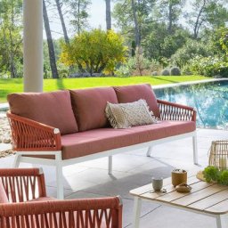 Canapé de jardin Oriengo Brique Blanc Aluminium traité époxy, Polyester