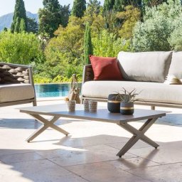 Table basse de jardin rectangulaire Embruns Effet bois macadamia 124 x 65 33 cm - Aluminium traité époxy