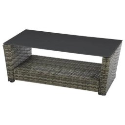 Table basse de jardin Polynésia Naturae 100 x 54 38 cm - Aluminium traité époxy, Résine tressée, Verre trempé