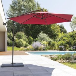 Parasol déporté rond Manoa Bordeaux Graphite Hespéride
