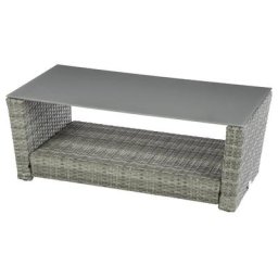 Table basse de jardin Polynésia Havane 100 x 54 38 cm - Aluminium traité époxy, Résine tressée, Verre trempé