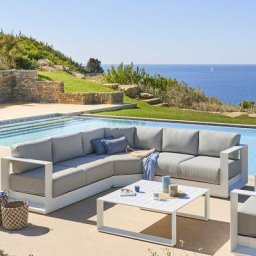 Salon d'angle de jardin Allure Blanc 5 places - Aluminium traité époxy, Polyester