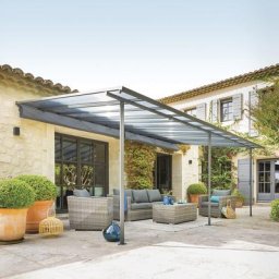 Pergola adossée Belize Graphite 6 x 3,5 m - Aluminium traité époxy, Polycarbonate, Polyester Unisexe
