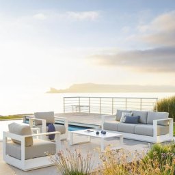 Salon de jardin Allure Gris minéral Blanc 5 places - Aluminium traité époxy, Polyester