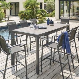 Table haute extensible de jardin Évasion Seigle effet bois Graphite