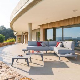 Salon de jardin Pulpy Gris quartz 7 places - Aluminium traité époxy, Polyester