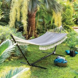 Toile de hamac réversible à franges Syssia Noir Jardin