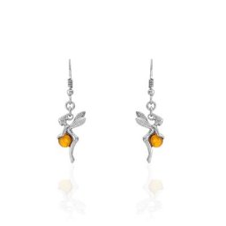 Boucles D'oreilles Pendantes Argent Blanc Abellia Ambre