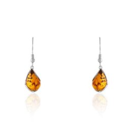 Boucles D'oreilles Pendantes Argent Blanc Lucina Ambre