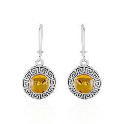 Boucles D'oreilles Argent Blanc Vieilli Adar Ambre