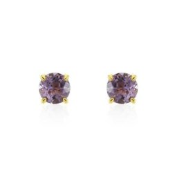 Boucles D'oreilles Puces Elea Or Jaune Amethyste Violet
