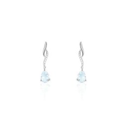 Boucles D'oreilles Pendantes Assaf Or Blanc Topaze Et Oxyde