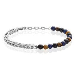 Bracelet Acier Blanc Calum œil De Tigre Onyx Agathe