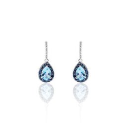 Boucles D'oreilles Puces Kenza Or Blanc Topaze Et Saphir Et Diamant