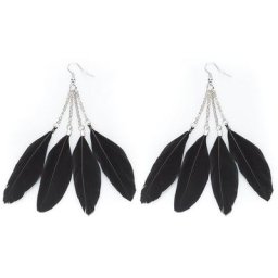 buttinette Boucles d'oreilles ""plumes"", noir