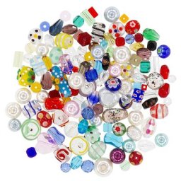 Perles en verre, multicolores, 4–15 mm, 150 g