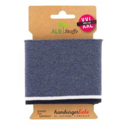 Albstoffe Bande bord-côte coton bio ""Cuff Me"", bleu jeans/bleu marine/blanc, 1,4 m