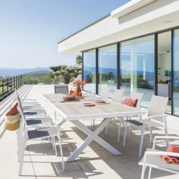 Table de jardin extensible Axiome Sépia Blanc